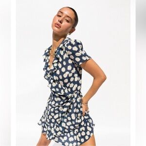 Realisation Women’s Valentina Daisy Floral Silk Wrap Dress Size XS Floral Mini